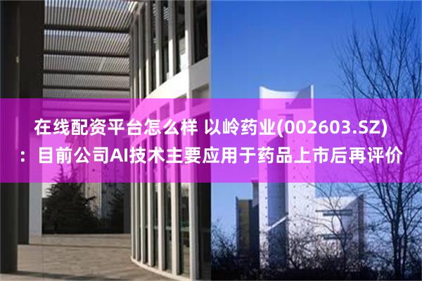 在线配资平台怎么样 以岭药业(002603.SZ)：目前公司AI技术主要应用于药品上市后再评价