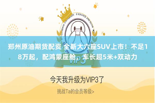 郑州原油期货配资 全新大六座SUV上市！不足18万起，配鸿蒙座舱，车长超5米+双动力